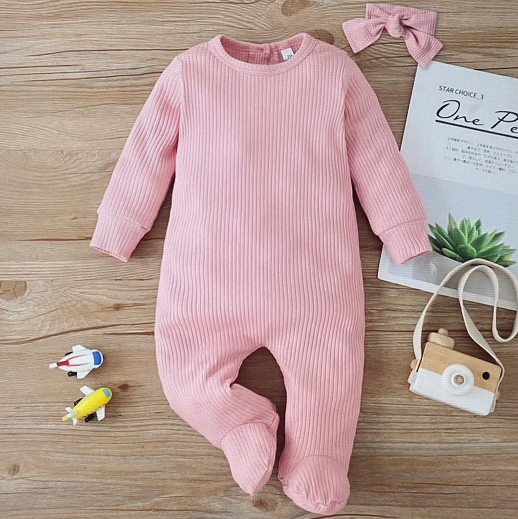 Solid pink jumpsuit with headband