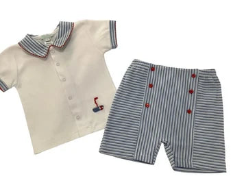 Baby Boy’s Crochet Sailboat Pima Cotton Short Set